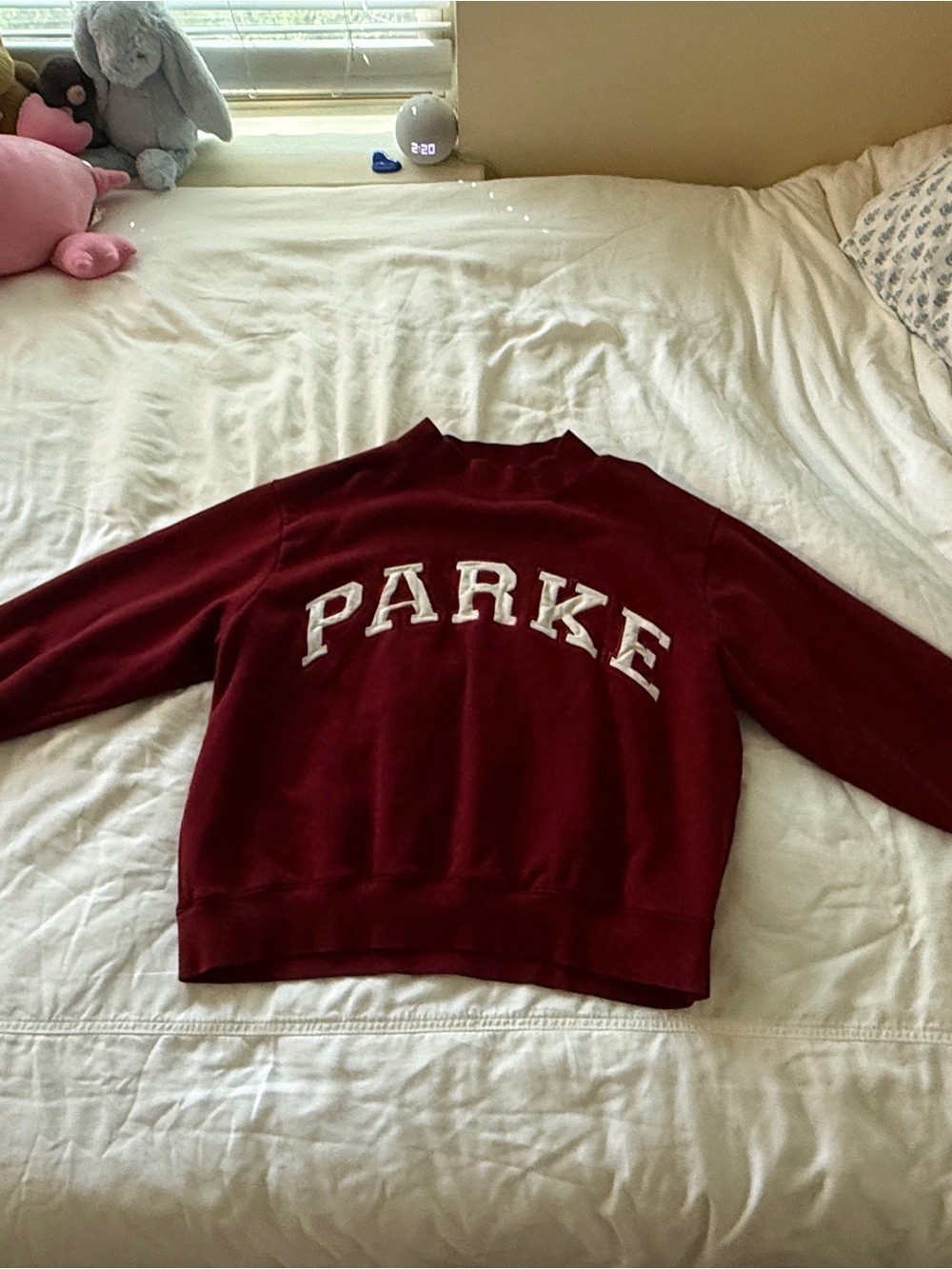 Parker Burgundy Crewneck Sweater with White Applique